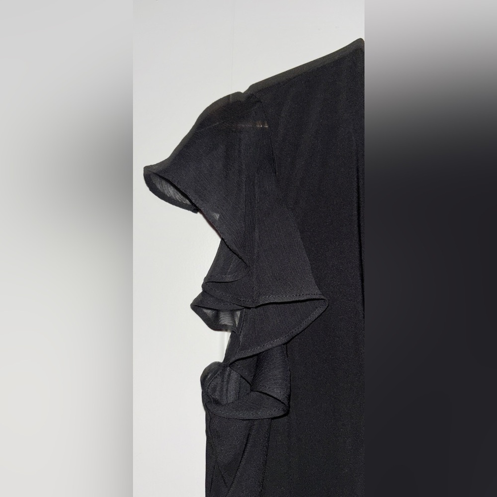 Tommy Hilfiger Chiffon Ruffle Trim V-Neck Midi Black Tiered Dress Women 14 NEW - Picture 6 of 12